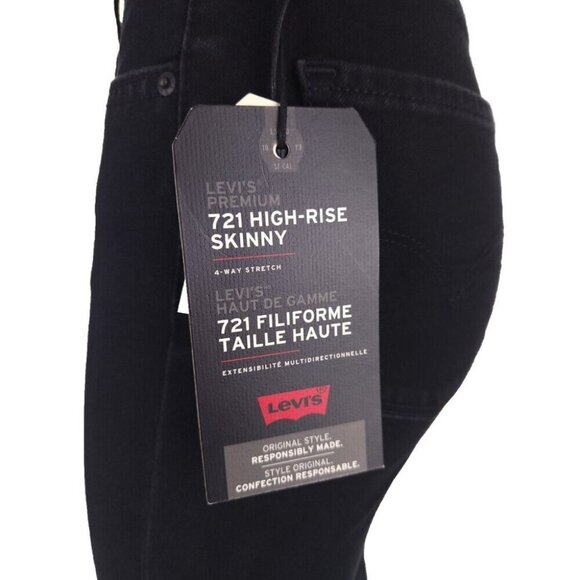 Levi's 721 High Rise Skinny Jeans Size XS 25 x 30 Soft Black $95 - Picture 14 of 16